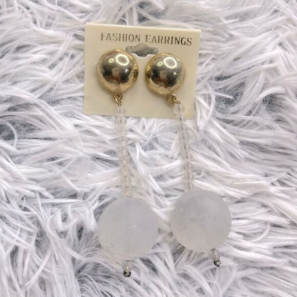 Vintage Frosted Clear Beaded Crystal Ball Drop Statement Earrings - Picture 1 of 3
